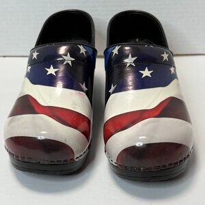 Sanita Women's Hand Painted Clogs Patriotic Stars Strips Flag 39EU/US 8.5-9